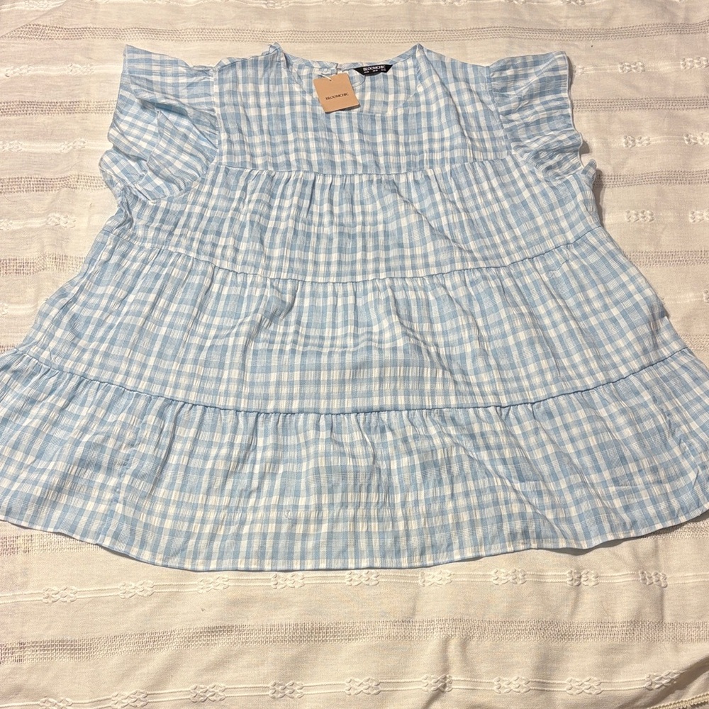 Blue Bloomchic Checkered Women's Blouse